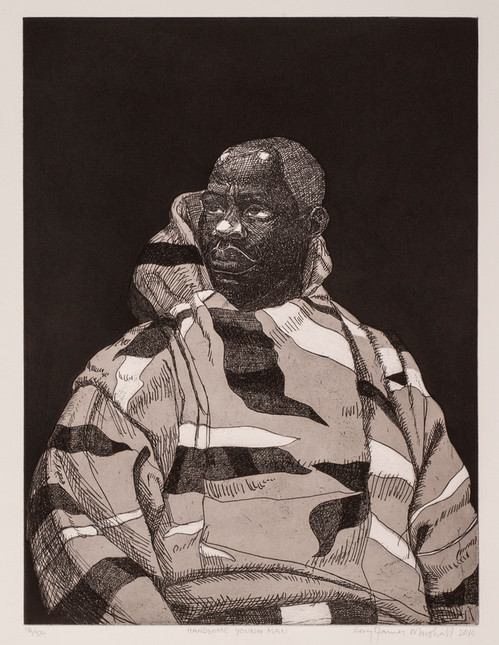 A black and white portrait of a young man in a hoodie. He is facing the viewer, but his head is turned away.